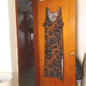 GOLD AND GREEN CAMO DESIGN TANK MAXI DRESS 🔥